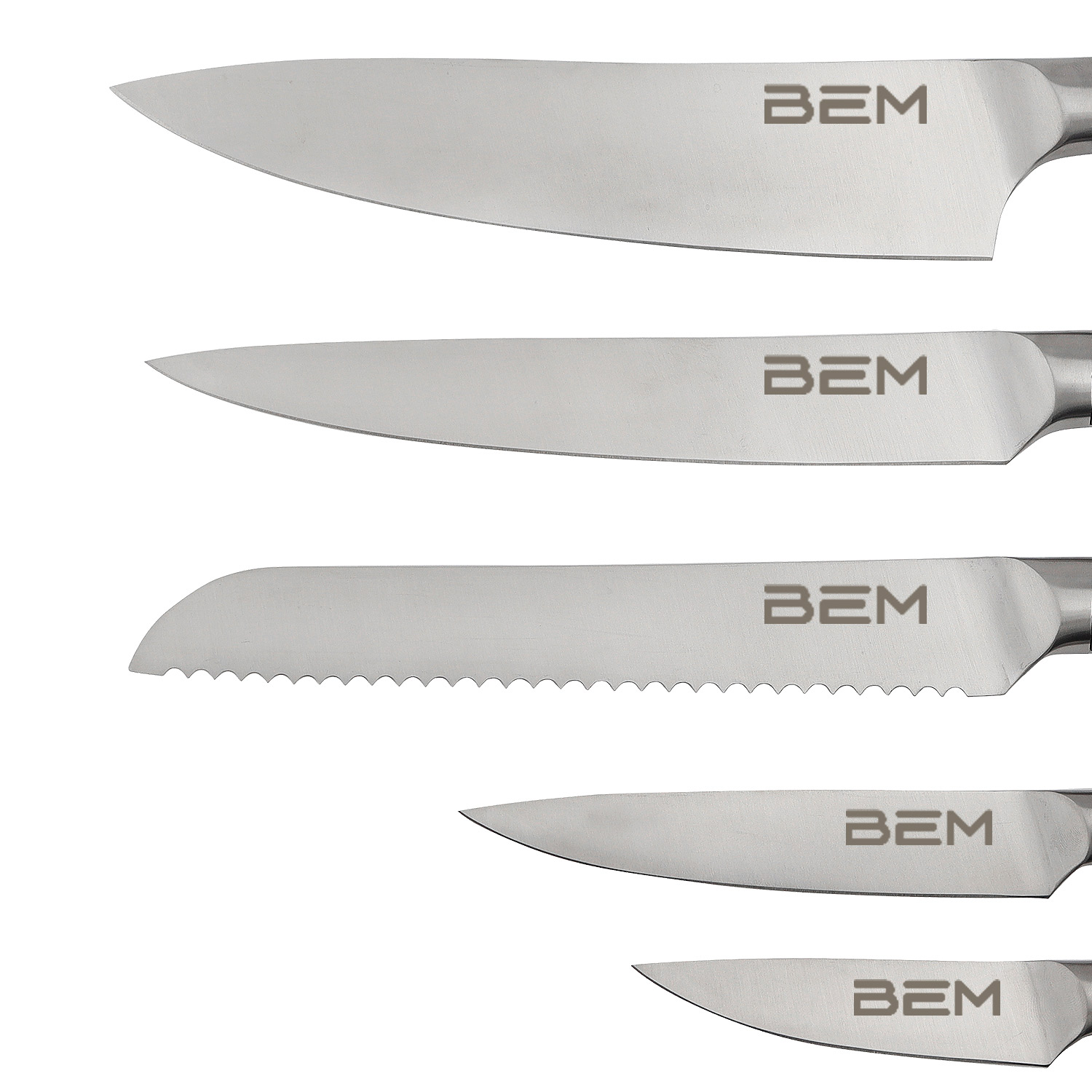 BEM Master Chef - Messer-Set 6-tlg. aus Edelstahl mit Messerblock und integriertem Schärfer