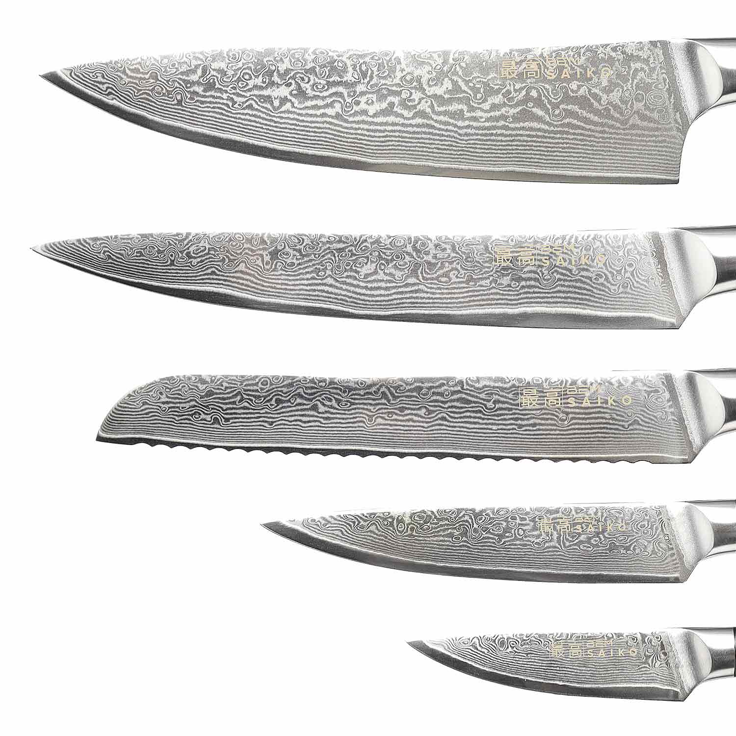 BEM Saiko Damascus knife set 6-pcs. made of VG-10 steel with knife block