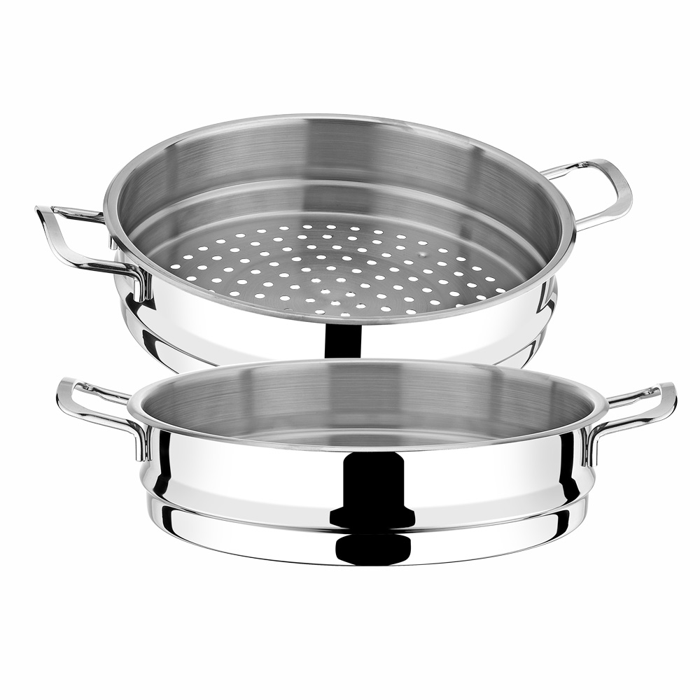 BEM steamer 6 pcs 28 cm stainless steel with glass lid, suitable for induction