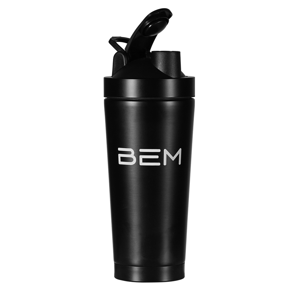 BEM Edelstahl Protein Shaker mit Schüttelkugel und One-Touch-Kippverschluss, 750 ml