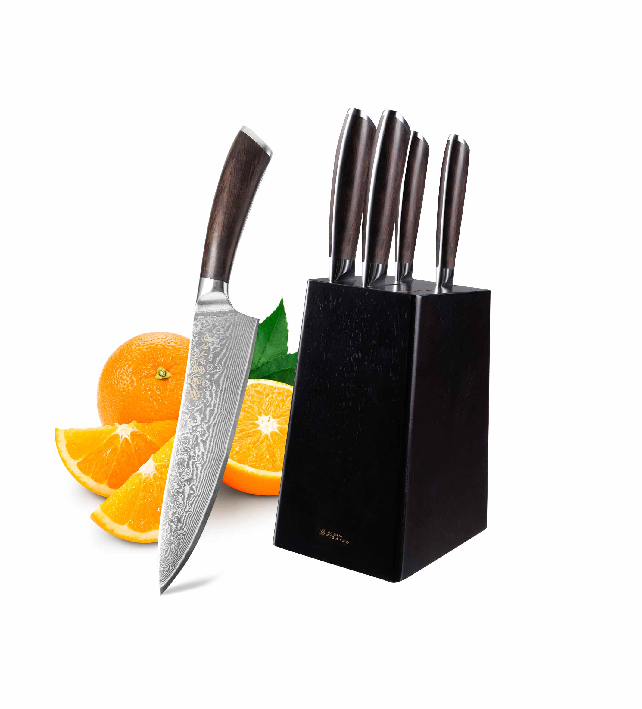 BEM Saiko Damascus knife set 6-pcs. made of VG-10 steel with knife block