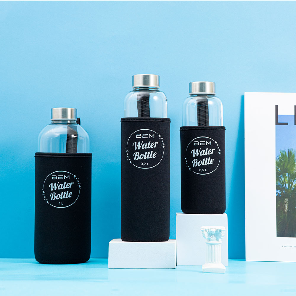 BEM Water Bottle - drinking bottle with stainless steel lid and black cover